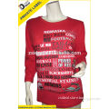 Ladies' cotton pinted and embroidered O-neck t-shirt with rhinestones
